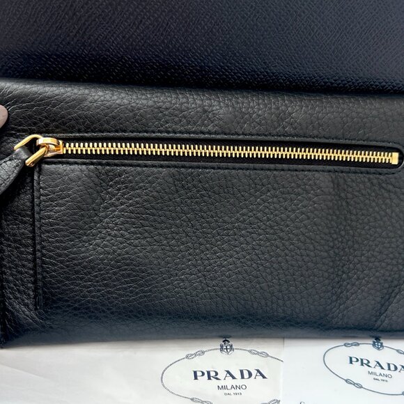 Prada Envelope clutch in Black & Gold includes box & authenticity cards shown - Picture 4 of 9